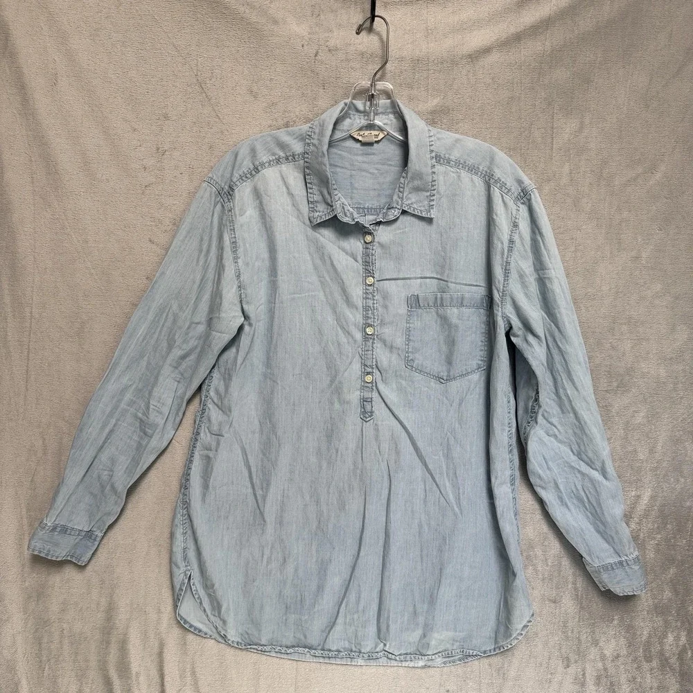 Lucky Brand Shirt Womens Small Blue Chambray Henley Tunic Top Long Sleeve‎